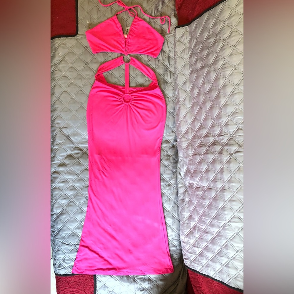 pink string halter cutout backless dress size medium